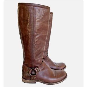 Brown Leather Frye Phillip Harness Tall Boots 8.5